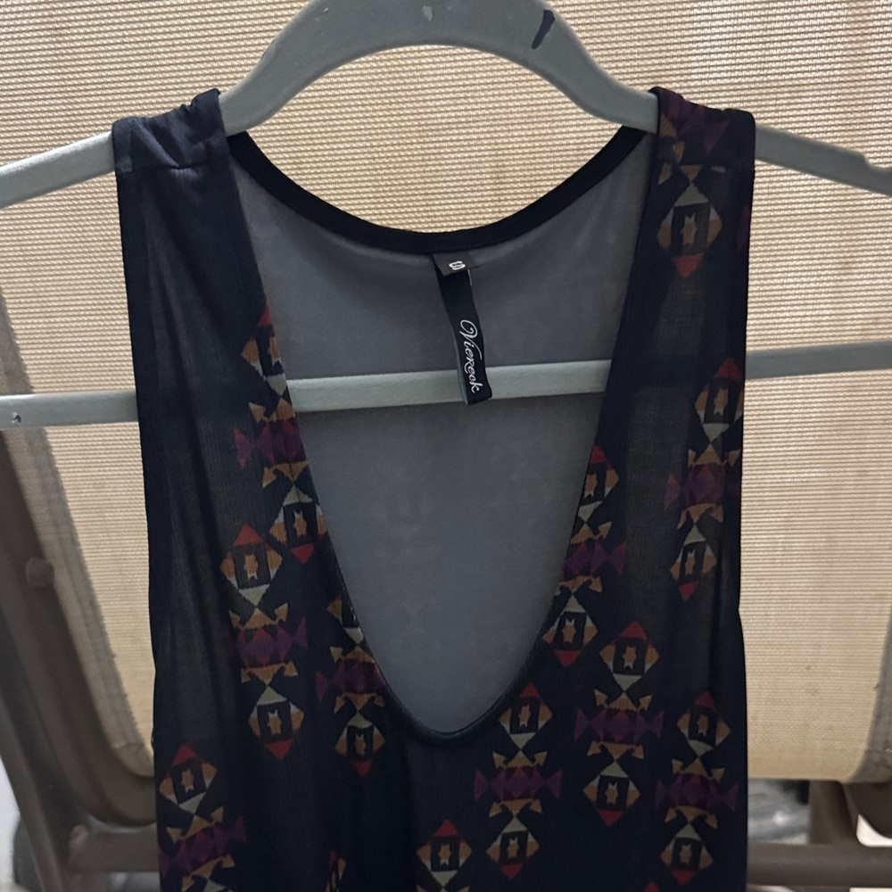 Vince Camuto Black Mesh Tank dress with Geometric Print